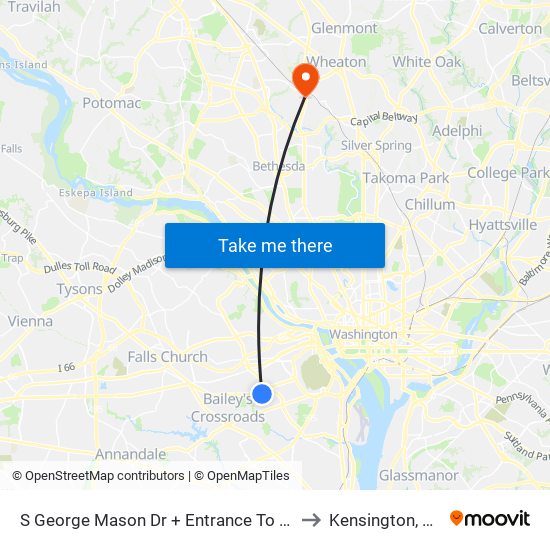 S George Mason Dr + Entrance To National Guard Ce to Kensington, Maryland map