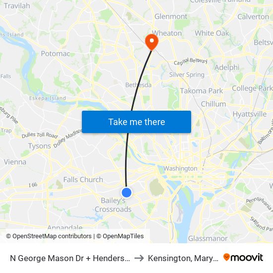 N George Mason Dr + Henderson Rd to Kensington, Maryland map