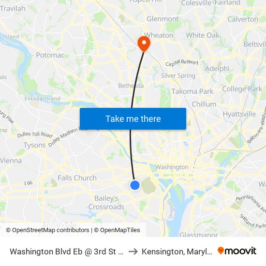Washington Blvd Eb @ 3rd St N Ns to Kensington, Maryland map