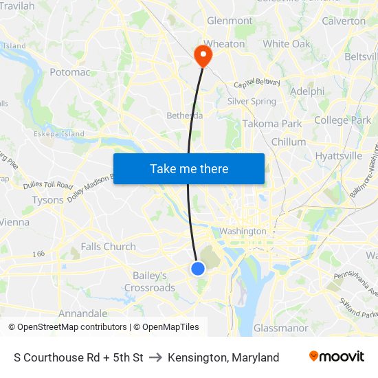 S Courthouse Rd + 5th St to Kensington, Maryland map