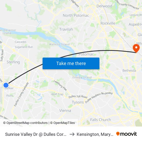 Sunrise Valley Dr @ Dulles Corner Dr to Kensington, Maryland map