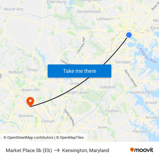 Market Place Sb (Eb) to Kensington, Maryland map