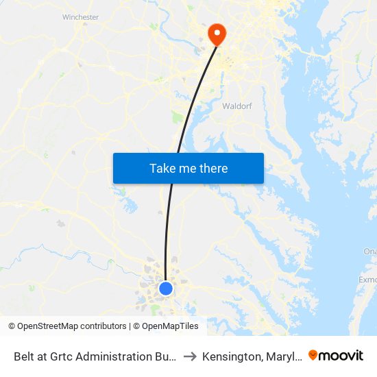 Belt at Grtc Administration Building to Kensington, Maryland map