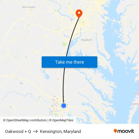 Oakwood + Q to Kensington, Maryland map