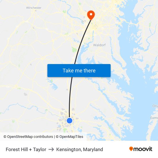 Forest Hill + Taylor to Kensington, Maryland map