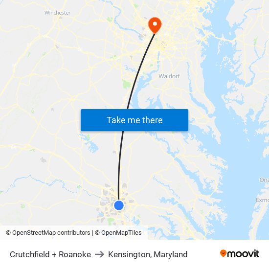 Crutchfield + Roanoke to Kensington, Maryland map