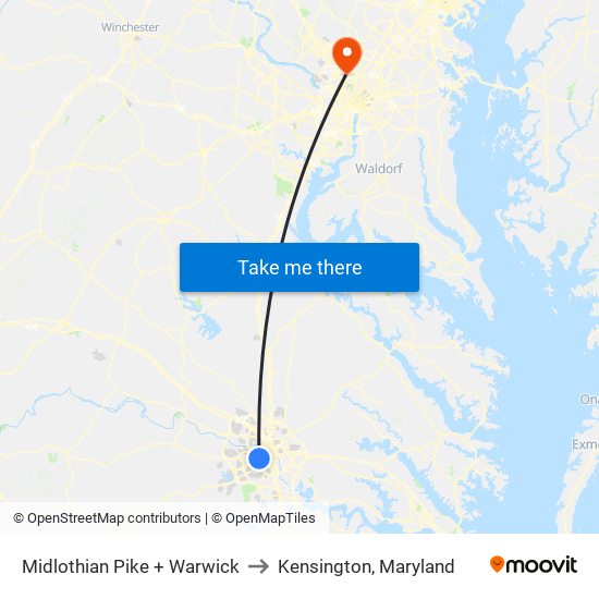 Midlothian Pike + Warwick to Kensington, Maryland map