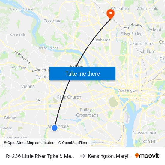 Rt 236 Little River Tpke & Medford to Kensington, Maryland map