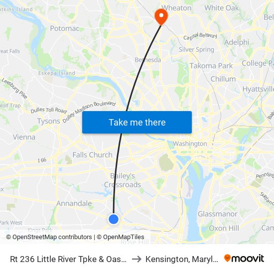 Rt 236 Little River Tpke & Oasis Dr to Kensington, Maryland map