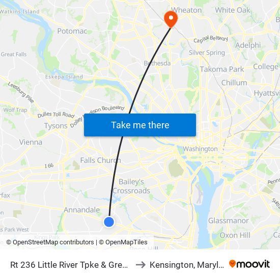 Rt 236 Little River Tpke & Green SP to Kensington, Maryland map