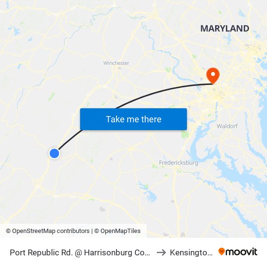 Port Republic Rd. @ Harrisonburg Community Health Center (Shelter) to Kensington, Maryland map