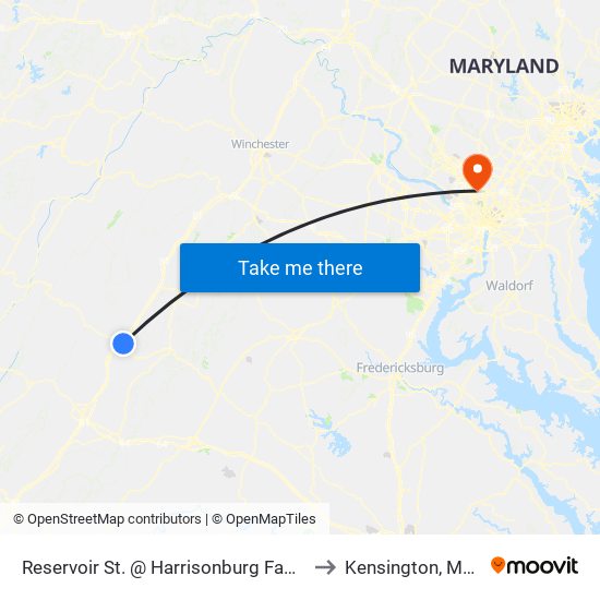 Reservoir St. @ Harrisonburg Family Practice to Kensington, Maryland map