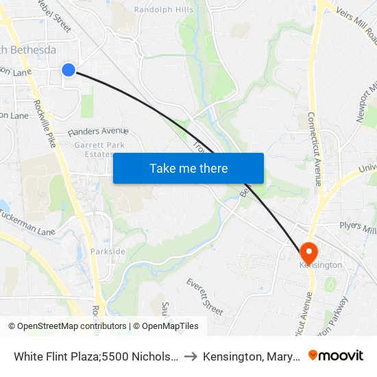 White Flint Plaza;5500 Nicholson La to Kensington, Maryland map