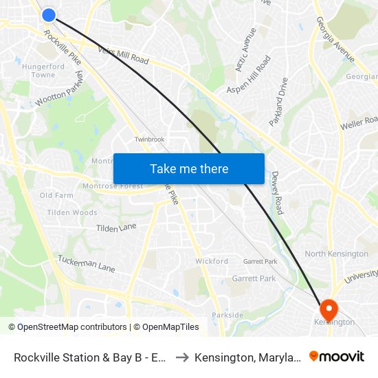 Rockville Station & Bay B - East to Kensington, Maryland map