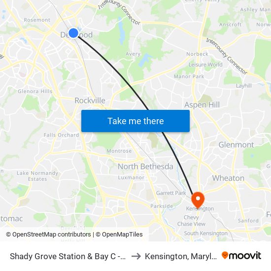 Shady Grove Station & Bay C - East to Kensington, Maryland map