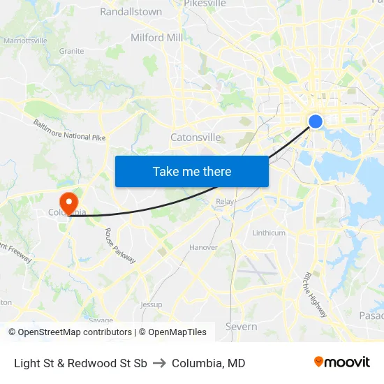 Light St & Redwood St Sb to Columbia, MD map