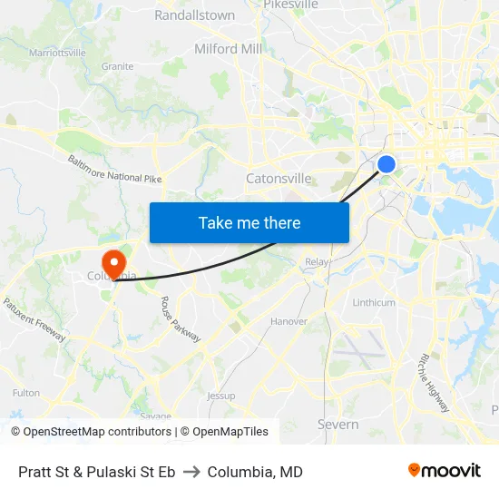 Pratt St & Pulaski St Eb to Columbia, MD map