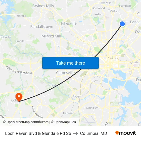Loch Raven Blvd & Glendale Rd Sb to Columbia, MD map