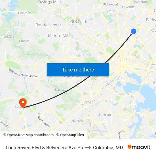 Loch Raven Blvd & Belvedere Ave Sb to Columbia, MD map