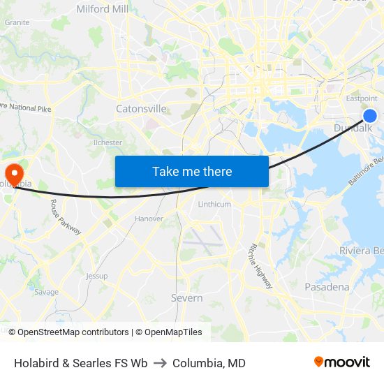 Holabird & Searles FS Wb to Columbia, MD map