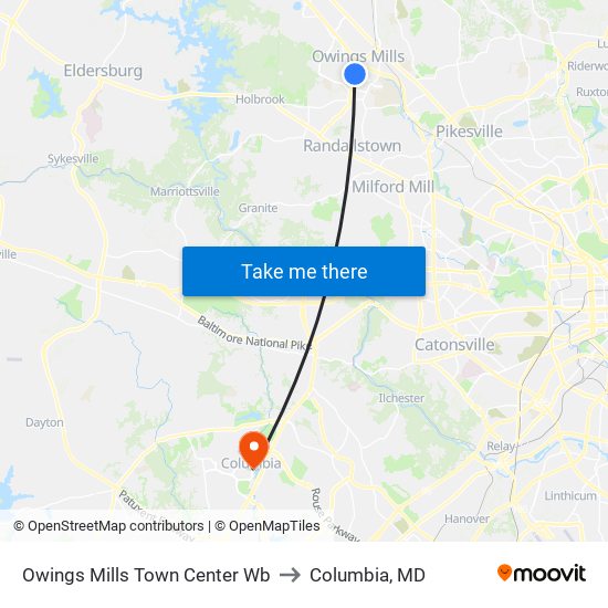 Owings Mills Town Center Wb to Columbia, MD map