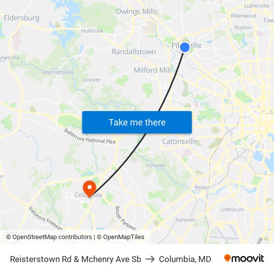Reisterstown Rd & Mchenry Ave Sb to Columbia, MD map