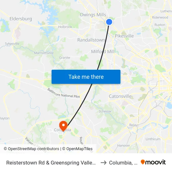 Reisterstown Rd & Greenspring Valley Rd Nb to Columbia, MD map