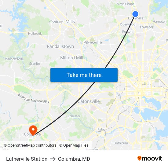 Lutherville Station to Columbia, MD map