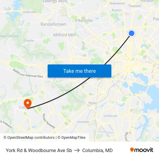 York Rd & Woodbourne Ave Sb to Columbia, MD map