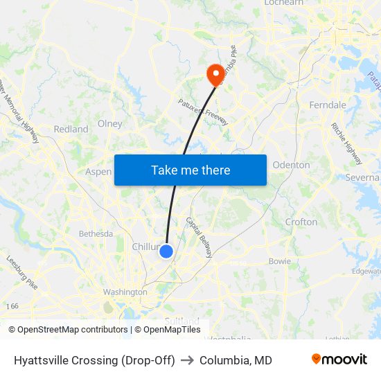 Hyattsville Crossing (Drop-Off) to Columbia, MD map