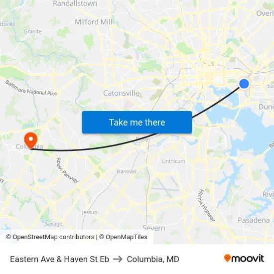 Eastern Ave & Haven St Eb to Columbia, MD map