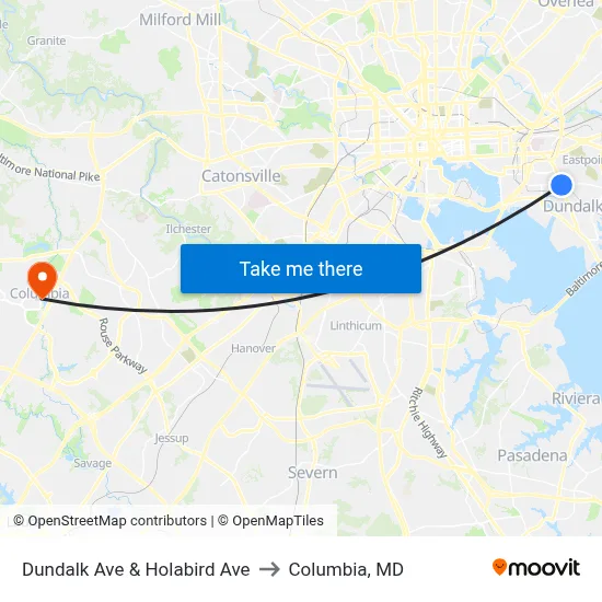 Dundalk Ave & Holabird Ave to Columbia, MD map
