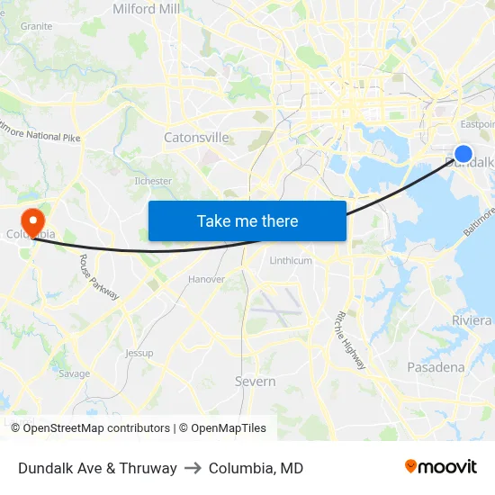 Dundalk Ave & Thruway to Columbia, MD map