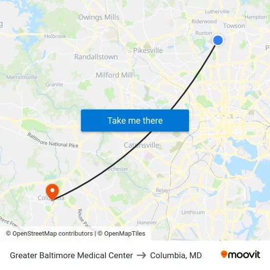 Greater Baltimore Medical Center to Columbia, MD map