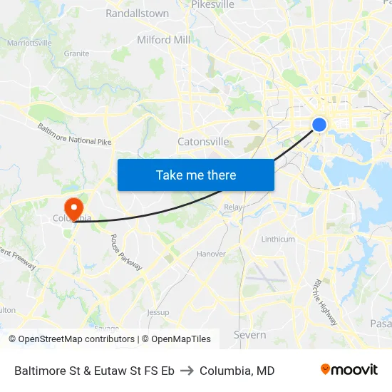 Baltimore St & Eutaw St FS Eb to Columbia, MD map