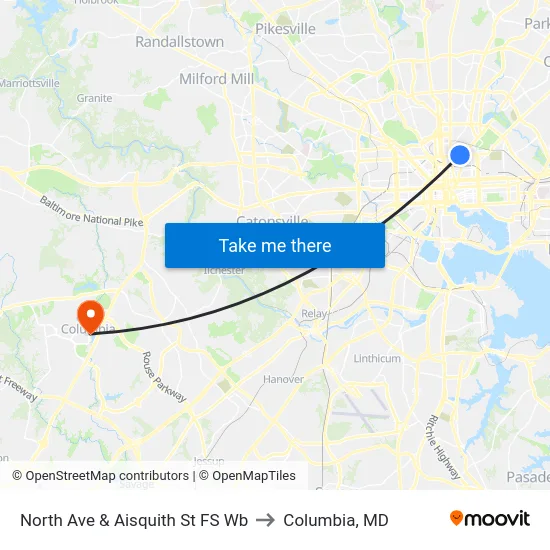 North Ave & Aisquith St FS Wb to Columbia, MD map
