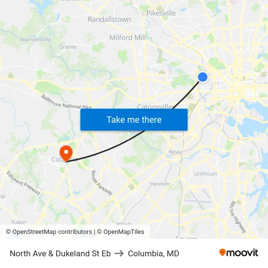 North Ave & Dukeland St Eb to Columbia, MD map