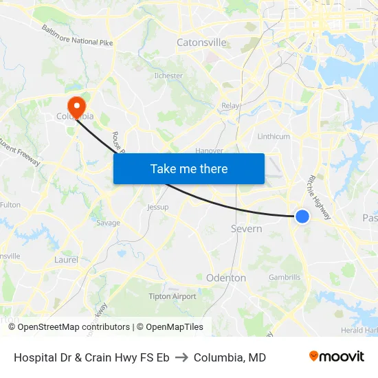 Hospital Dr & Crain Hwy FS Eb to Columbia, MD map
