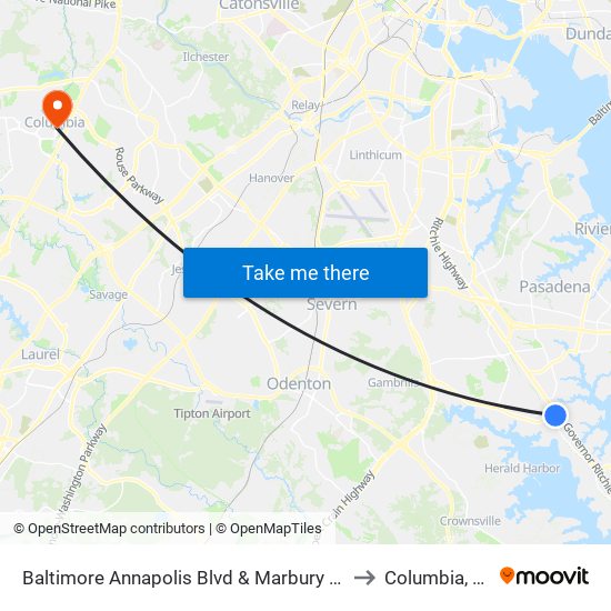 Baltimore Annapolis Blvd & Marbury Rd Sb to Columbia, MD map