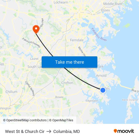 West St & Church Cir to Columbia, MD map