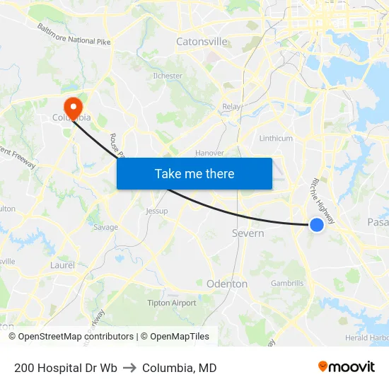 200 Hospital Dr Wb to Columbia, MD map