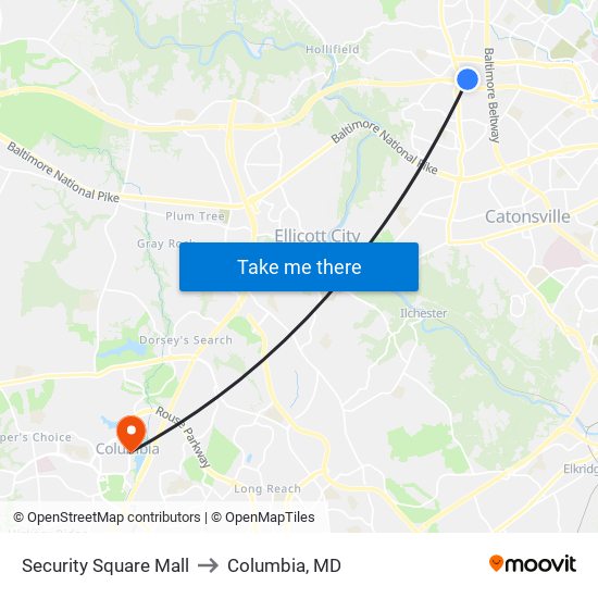 Security Square Mall to Columbia, MD map