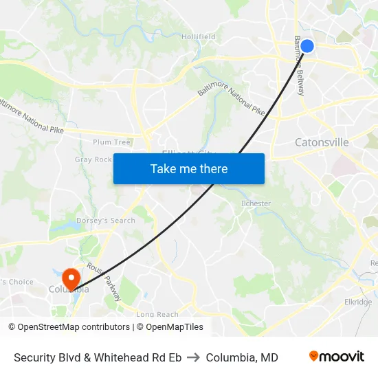 Security Blvd & Whitehead Rd Eb to Columbia, MD map