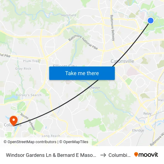 Windsor Gardens Ln & Bernard E Mason Apartments Eb to Columbia, MD map