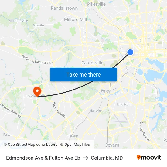 Edmondson Ave & Fulton Ave Eb to Columbia, MD map