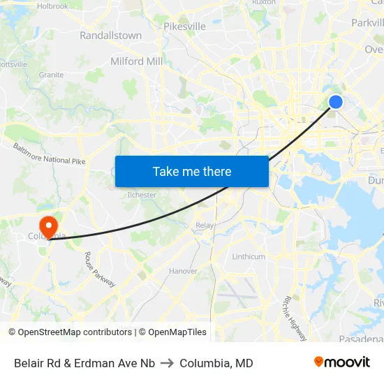 Belair Rd & Erdman Ave Nb to Columbia, MD map
