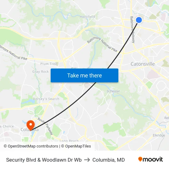 Security Blvd & Woodlawn Dr Wb to Columbia, MD map