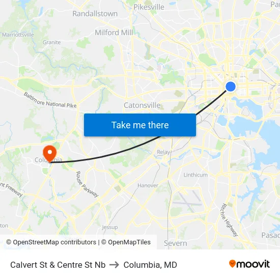 Calvert St & Centre St Nb to Columbia, MD map