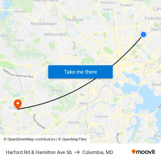 Harford Rd & Hamilton Ave Sb to Columbia, MD map