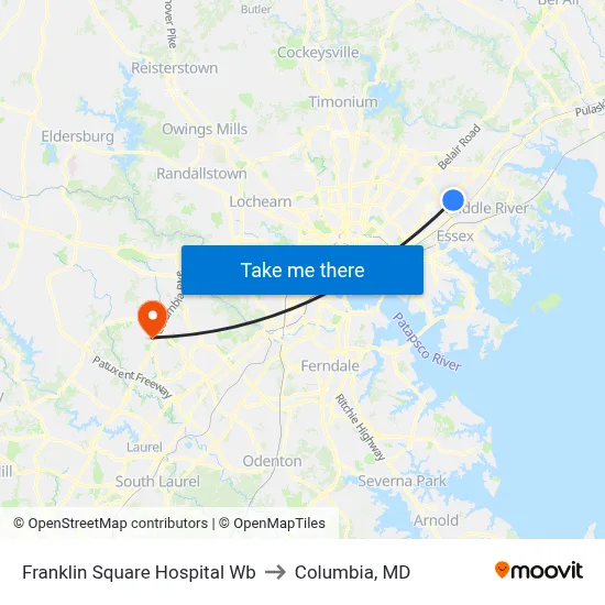 Franklin Square Hospital Wb to Columbia, MD map